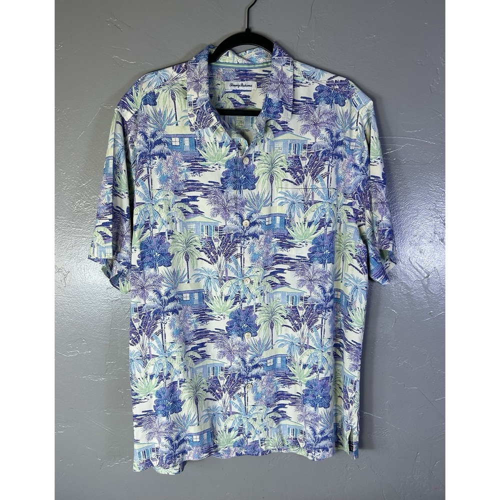 Tommy Bahama Bungalow Noche shirt tropical Palm Island Print 100% Silk Men's L